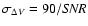 $\sigma _{\Delta V} = {90}/{{\it SNR}}$