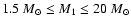 $1.5~{M}_\odot\leq M_1 \leq 20~{M}_\odot$