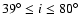 $39^\circ\le
i\le 80^\circ$