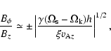 \begin{displaymath}\frac{B_{\phi}}{B_z}\simeq\pm\left\vert\frac{\gamma
(\Omega_{\rm s}-\Omega_{\rm k})h}{\xi v_{{\rm A}z}}\right\vert^{1/2},
\end{displaymath}
