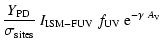 $\displaystyle \frac{Y_{\rm PD}}{\sigma_{\rm sites}}\ I_{\rm ISM-FUV}\ f_{\rm UV}\ {\rm e}^{-\gamma\ A_{\rm V}}$