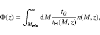 \begin{displaymath}\Phi(z) = \int_{M_{\rm min}}^{\infty}{\rm d}M\frac{t_Q}{t_{\rm H}(M,z)}n(M,z),
\end{displaymath}