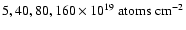 $5, 40, 80, 160 \times 10^{19}~{\rm atoms}~{\rm cm}^{-2}$