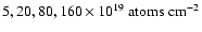 $5, 20, 80, 160 \times 10^{19}~{\rm atoms}~{\rm cm}^{-2}$
