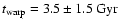 $t_{\rm warp}=3.5 \pm 1.5~\rm Gyr$