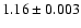 $ 1.16 \pm 0.003 $