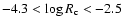 $-4.3 < \log R_{\rm c} <
-2.5$
