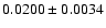 $ 0.0200 \pm 0.0034 $