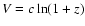 $V=c \ln(1+z)$