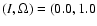 $(I, \Omega) = (0.0, 1.0$
