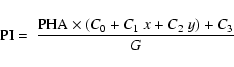 \begin{displaymath}%
{\rm PI} =~\frac{{\rm PHA}\times (C_0 + C_1 ~ x + C_2 ~ y) + C_3
}{G}
\end{displaymath}