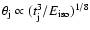 $\theta_{\rm j} \propto (t_{\rm j}^3/E_{\rm iso})^{1/8}$