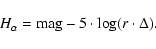\begin{displaymath}%
{H}_{\alpha}= {\rm mag} -5\cdot \log (r\cdot\Delta).
\end{displaymath}