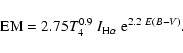 \begin{displaymath}%
{\rm EM}=2.75 T_4^{0.9}\ I_{{\rm H}\alpha}\ {\rm e}^{{2.2\ E(B-V)}}.
\end{displaymath}