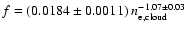 $f= (0.0184\pm 0.0011)\ n_{{\rm e,cloud}}^{-1.07\pm0.03}$