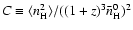 $C\equiv \langle n^2_{\rm H} \rangle / ((1+z)^3{\bar n}_{\rm H}^0)^2$
