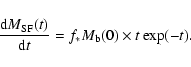 \begin{displaymath}%
\frac{{\rm d}{M}_{\rm SF}(t)}{{\rm d}t}=f_* M_{\rm b}(0)\times t\exp(-t).
\end{displaymath}