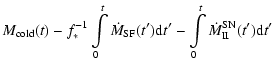 $\displaystyle M_{\rm cold}(t)-f_*^{-1}\int\limits_{0}^{t}
\dot{M}_{\rm SF}(t'){\rm d}t'-\int\limits_{0}^{t}\dot M_{\rm II}^{\rm SN}(t'){\rm d}t'$