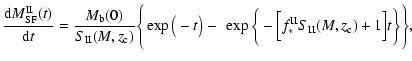 $\displaystyle %
\frac{{\rm d}M_{\rm SF}^{\rm II}(t)}{{\rm d}t}=\frac{M_{\rm b}(...
...)
-~\exp\bigg\{-\Big[f^{\rm II}_*S_{\rm II}(M,z_{\rm c})+1\Big]t\bigg\}\Bigg\},$