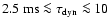 $2.5~{\rm ms} \la \tau_{\rm dyn}\la 10$