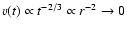 $v(t) \propto t^{-2/3} \propto r^{-2} \to 0$