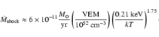 \begin{displaymath}%
\dot M_{\rm shock} \approx 6 \times 10^{-11}\frac{M_{\odot}...
...3}}\right)
\left(\frac{0.21~{\rm keV}}{kT}\right)^{1.75}\cdot
\end{displaymath}