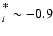 $^\textrm{*}_i \sim-0.9$