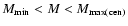 $M_{\rm min} < M < M_{\rm max (cen)}$