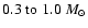 $0.3\;{\rm to}\;1.0~M_\odot$