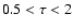$0.5<\tau<2$