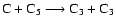 $\rm C + C_5 \longrightarrow C_3 + C_3$