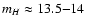 $m_H \approx 13.5{-}14$