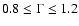 $0.8 \le
\Gamma \le 1.2$