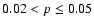$0.02 < p \le 0.05$