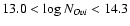 $13.0 < \log N_{O {\sc vi}} < 14.3$