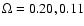 $\Omega= 0.20 ,
0.11$