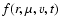 $f (r, \mu, v, t)$