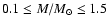 $0.1 \le M/M_{\odot}\le1.5$