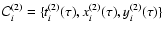 $\mathcal{C}^{(2)}_i=\lbrace t_i^{(2)}(\tau),x_i^{(2)}(\tau),y_i^{(2)}(\tau)\rbrace$