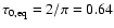 $\tau _{\rm0,eq} = 2/\pi =0.64$