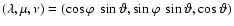 $(\lambda,\mu, \nu) = (\cos \varphi ~\sin\vartheta, \sin\varphi~\sin\vartheta, \cos \vartheta)$