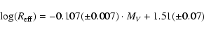 \begin{displaymath}
\log(R_{{\rm eff}})= -0.107(\pm 0.007) \cdot M_V + 1.51(\pm 0.07)
\end{displaymath}