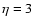 $\eta = 3$