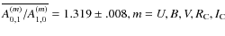 $\overline{A_{0,1}^{(m)}/A_{1,0}^{(m)}}=1.319\pm .008,
m=U,B,V,R_{\rm C},I_{\rm C}$