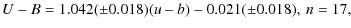 $\displaystyle U-B=1.042(\pm0.018)(u-b)-0.021(\pm0.018), ~ n = 17,$