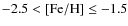 $-2.5 < [{\rm Fe}/{\rm H}] \le -1.5$