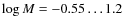 $\log M=-0.55 \dots 1.2$