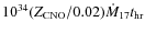 $10^{34} (Z_{\rm CNO}/0.02) \dot{M}_{17} t_{\rm hr}$