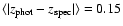 $\langle\vert z_{\rm phot}-z_{\rm spec}\vert\rangle= 0.15$