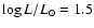 $\log L/L_{\odot} = 1.5$